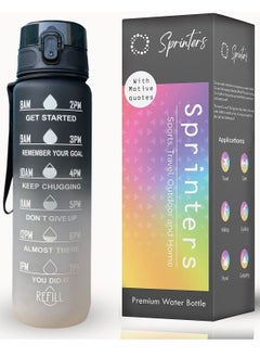 Buy SPRINTERS - 1 Liters Water Bottle 32Oz BPA Free, Multicolor - Leak Proof With Motivational Quote And Time Marker, Anti Slip For Sport ,Fitness, Gym , Picnic (1 Liter, Black/Gray Gradient) in UAE