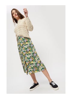 Buy Painted Multi Floral Button Midi Skirt in UAE