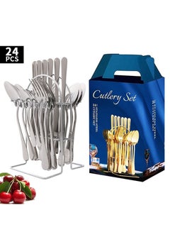 Buy 24-Piece Steak Knife Fork Spoon Cutlery Gift Set in UAE