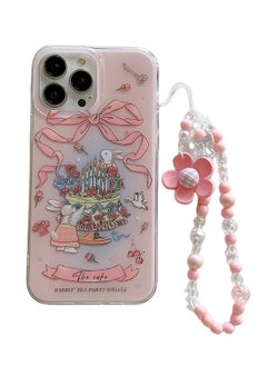 اشتري Compatible For IPhone 15 Pro Max Case For Girls Women, Beads Flowers Lanyard Pink Rabbit في الامارات