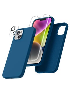 Buy iPhone 14 Case - [5 in 1 Set] with 2 Pack Screen Protectors + 2 Pack Camera Lens Protectors, Liquid Silicone Full Body Protection, Shockproof Drop Protection, 6.1 Inch (Cosmos Blue) in UAE