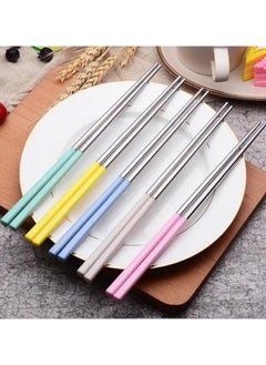 Buy "304 Stainless Steel Chopstick Set - Sushi and Rice Eating Utensils, Reusable Lightweight 5 Pairs, Non-Slip Chinese and Japanese Chopsticks for Noodles, Ramen, and Asian Dishes, Original Gifts for Men and Women, Dishwasher Safe" in Egypt