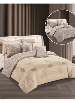 Buy Hours embroidered comforter set with solid fabric 4 pieces single size in Saudi Arabia