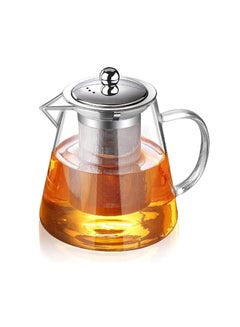 Buy Glass Teapot Stainless Steel Strainer Teapot Heat Resistant Teapot with Removable Infuser and Handle (Round 750ml) in UAE