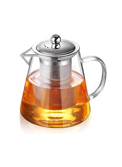 Buy Glass Teapot Stainless Steel Strainer Teapot Heat Resistant Teapot with Removable Infuser and Handle (Round 750ml) in UAE