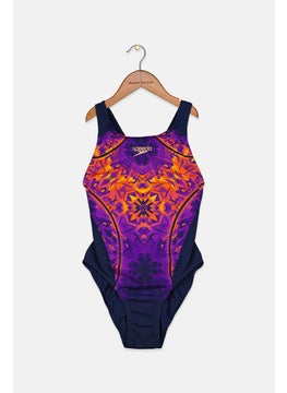 Buy Women Non Padded Printed One Piece Swimsuit, Purple Combo in Saudi Arabia