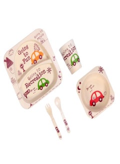 Buy Brain Giggles 5Pcs/Set Bamboo Kids Dinnerware Set Eco Friendly Toddler Plates BPA Free Food Plate Bowl Cup Spoon Fork Set Dishware Sets (Car Tableware) in UAE