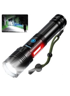 Buy 10000 Lumens High Power LED Waterproof Flashlight Lamp Ultra Bright, Handheld Flashlight with Side Light, 7Modes（4+3）Red and White Light in Saudi Arabia