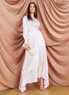 Buy Asymmetric Hem Belted A-Line Maxi Dress in Saudi Arabia