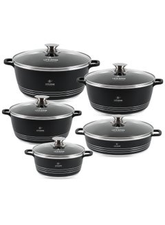 Buy Cookware Set 10 pieces -Pots and Pans set Ceramic Non Stick Coating 100% PFOA FREE, Die Cast aluminum Cooking Set include Casseroles & Shallow Pot in UAE
