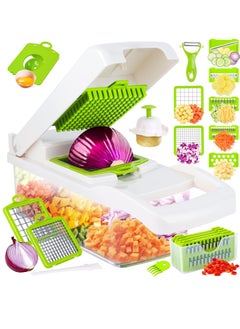 Buy Vegetable Chopper Pro Onion Chopper, 14 in 1Multifunctional Food Chopper, Vegetable Slicer Dicer Cutter,Veggie Chopper With 8 Blades,Carrot and Garlic Chopper With Container Colander Basket White in Saudi Arabia