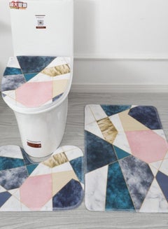 Buy Set of 3 Pcs Bath Mat Set for Bathroom, Pink Marble Design in UAE