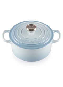 Buy Le Creuset Signature Enamelled Cast Iron Round Casserole Dish With Lid, 22 cm, 3.3 Litre 21177224202430, Coastal Blue, in UAE