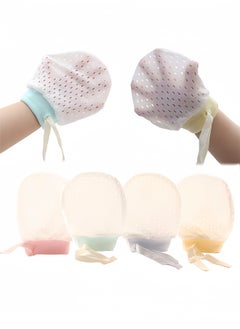 Buy Baby Boy Girl No Scratch Silk Cotton Mittens Mesh Breathable Drawstring Gloves for Newborn Toddler Infants 4 pairs (Eyelet Mitten) in Saudi Arabia