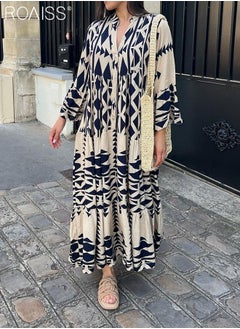 Buy New Bohemian Loose Shirt Dress for Women Summer Women's Fashion Casual Dress Ladies Printed Traditional Wear Loose and Breathable in UAE