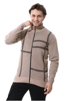 اشتري Zip Through Neck Knitted Sweater _ Buff Beige & Black في مصر