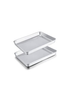 اشتري Toaster Oven Pans, 9.3'' x 7'' x 1'' Stainless Steel Compact Toaster Oven Tray Ovenware, Heavy Duty and Rust Free, Superior Mirror Finish Easy Clean, Dishwasher Safe, 2 PCS في السعودية