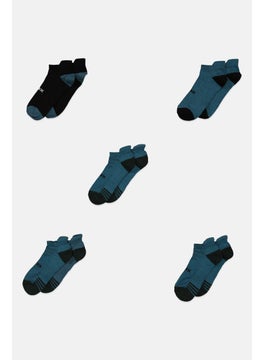 Buy Men 5 Pairs Brand Logo Ankle Socks, Teal Blue/Black/Green in UAE