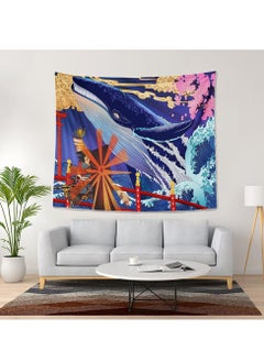 اشتري Whale Tapestry, Great Wave Wall Hanging, Nordic Style Psychedelic Tapestry for Bedroom Wall Decor 150*130cm في السعودية