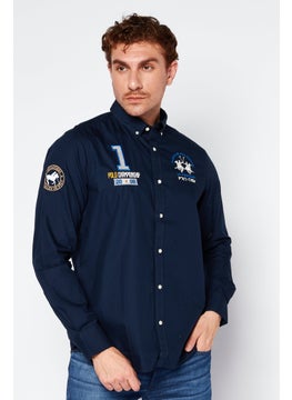 Buy Men Regular Fit Embroidered Long Sleeves Casual Shirt, Navy Blue in UAE