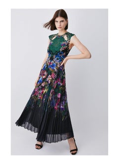 اشتري Metallic Guipure Lace Placed Floral Pleat Midi Dress في الامارات