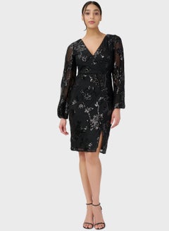 Buy V-Neck Lace Detail Dress in UAE