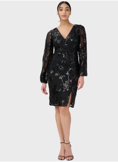 Buy V-Neck Lace Detail Dress in Saudi Arabia