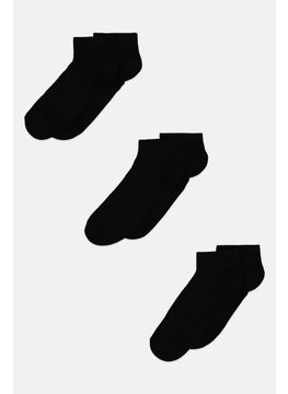 Buy Men 3 Pairs Plain Ankle Sport Socks, Black in UAE