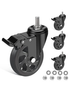 Buy Heavy Duty Furniture Wheels, Furniture Castors with M10 X 25mm (3/8" x 1") Screw Stem, PU Casters Trolley Wheels with Bolts, 4 Threaded Swivel Castors 360° Rotation up to 700KG in Saudi Arabia