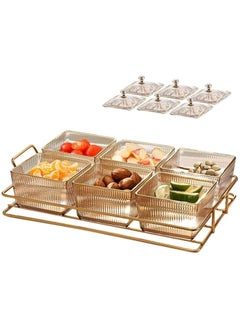 Buy Snack Serving Tray with Lid 6 Clear Candy and Nut Serving Container set with Metal Rack, Plastic Appetizer Platter Relish Storage Organizer Plate Food Display Bowls for Vegetables Candy Fruit Dips in Saudi Arabia