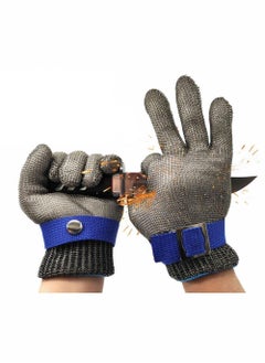 اشتري Cut Resistant Gloves-Stainless Steel Wire Metal Mesh Butcher Safety Work Gloves for Meat Cutting, and fishing Grey  2PCS (M) في الامارات