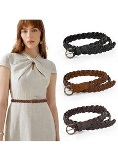اشتري Skinny Braided Leather Belts for Women, Thin Woven Waist Belts for Jeans Dresses, 0.9” Width(3 Pack) في الامارات