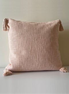 اشتري Baby Pink Cotton Throw Cushion Cover With Tassels Square Pillow Case Solid Color Perfect For Any Living Space or Home Decor 45X45 Cm في الامارات
