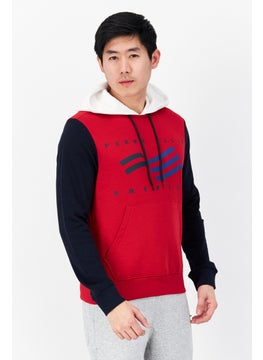 Buy Men Hooded Long Sleeve Brand Logo Sweatshirt, Red/White Combo in UAE