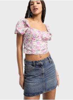 Buy Sweatheart Neck Foral Printed Top in Saudi Arabia