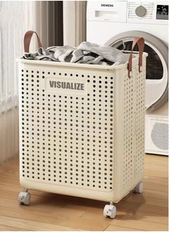 Buy 1-Piece Foldable Laundry Storage Basket Laundry Hamper Off-White Plastic 37.7x31x45.4 cm in UAE