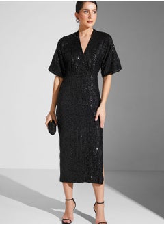 Buy Sequined Kimono Sleeve Dress in UAE