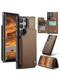 Buy Wallet Case for Samsung Galaxy S24 Ultra, Premium Handmade Durable PU Leather Slim Shockproof Case with [Double Magnetic Clasp] [Card Holder] [Kickstand] [RFID Blocking] (Brown) in Egypt