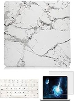 اشتري IBenzer Hard Shell Cover with Kb Skin Screen Protector For Apple MacBook Pro 13in - Frosted White Gold Marble Design في مصر