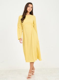 Buy Textured Side Ruched Detail A-Line Midi Dress in Saudi Arabia