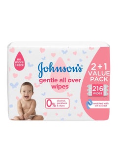 Buy Johnson's Baby Wipes Gentle All Over 216 wipes (pack of 2 + 1 ) in UAE