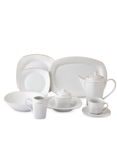 Buy 47 Pieces Porcelain Dining Set White Color With Golden Font Enough For 8 People in Saudi Arabia