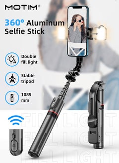 Buy Portable 41 Inch Selfie Stick Phone Tripod with Wireless Remote Extendable Tripod Stand 360 Rotation with 2 LED Fill Light Compatible with iPhone 15 14 pro, Android Samsung Smartphone in Saudi Arabia