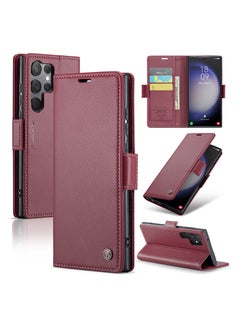 Buy Flip Wallet Case For Samsung Galaxy S23 Ultra, [RFID Blocking] PU Leather Wallet Flip Folio Case with Card Holder Kickstand Shockproof Phone Cover (Red) in UAE