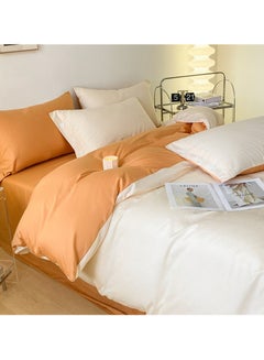 Buy Bed Cover Set, Soft Luxurious Pure Bedsheet Set, Long-staple Cotton Simple Solid Color Bed Sheet Quilt Cover Bedding Twill Cotton Set,(Milkshake White + Pumpkin Orange, 1.8m Bed Sheet Four-piece Set) in Saudi Arabia