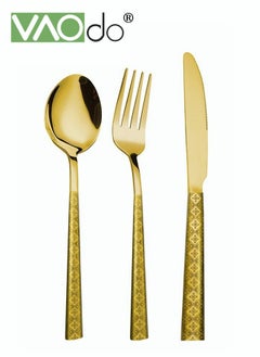 Buy 3PCS Food Grade Stainless Steel Matte Gold Flatware Set with Square Handle Tableware Cutlery Set for Home and Restaurant Dishwasher Safe in UAE