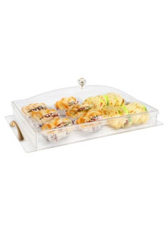 اشتري LIFE SMILE Serving Tray With Cover - Acrylic Spill Proof Rectangular Countertop Decorative Tray With Handle For Serving Appetizer, Breakfast, Candy, Sweets, Fruit, Bread tray (45×28×15CM) في الامارات