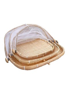 Buy Set of 3 Bamboo Food Serving Trays with Food Mesh Cover in UAE