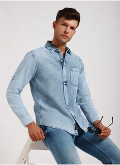 Buy Stylish Blue Denim Shirt for Men - Slim Fit, Durable in Saudi Arabia