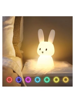 اشتري Night Light for Kids, Cute Bunny Night Light Gifts for Kids Room Nursery Baby Bedroom Toddler Teen Girls Kawaii Room Decor, Rechargeable Silicone Bunny Cute Lamp with 3 Hours Time & 7 Colors في السعودية